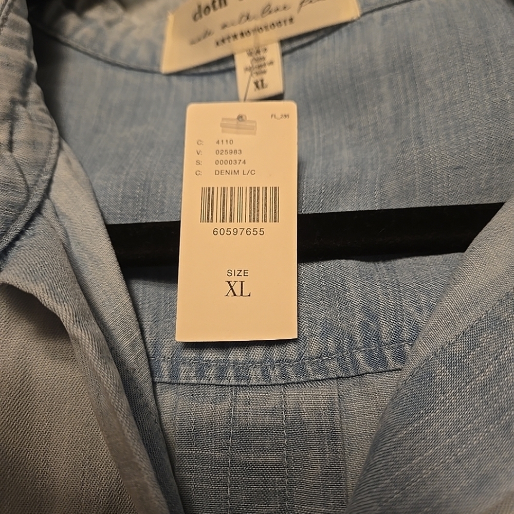 Cloth & Stone Anthropologie Denim Button Up Shirt Two Tone Blue White XL NWT - Picture 5 of 6